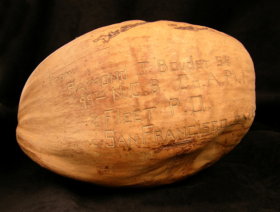 Return address etched into back of coconut