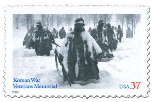 37c Korean War Veterans Memorial stamp with soldiers in the snow