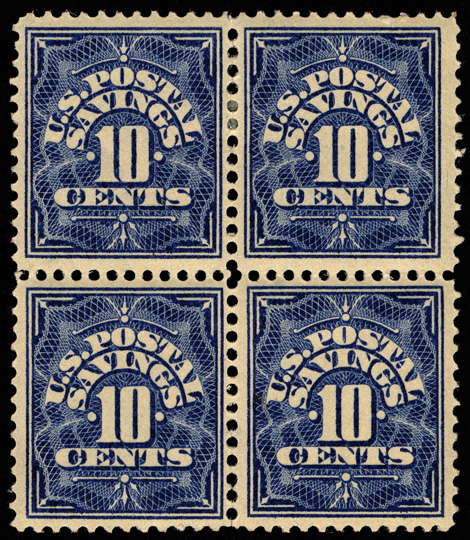 blue 10c Postal Savings Stamp block