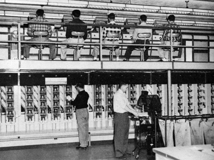 photo of postal workers at the Transorma Semiautomatic Letter-Mail Sorter