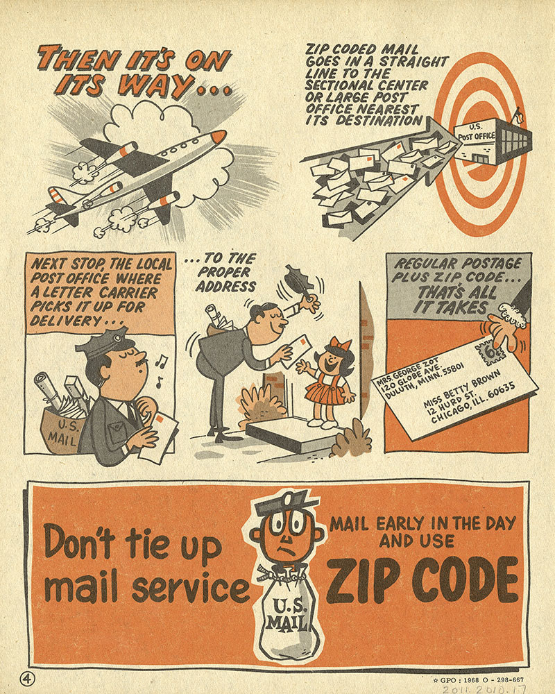 Don't tie up mail service, mail early in the day and use zip code- Promotional ZIP Code Comic Book, page four