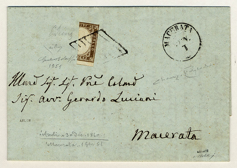 10c Victor Emmanuel II vertical bisect on folded letter