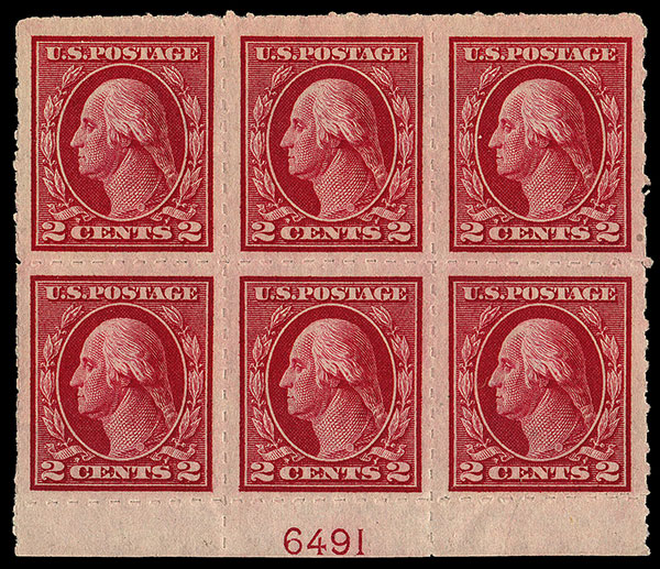 2c Washington Kansas City Roulette bottom plate block of six