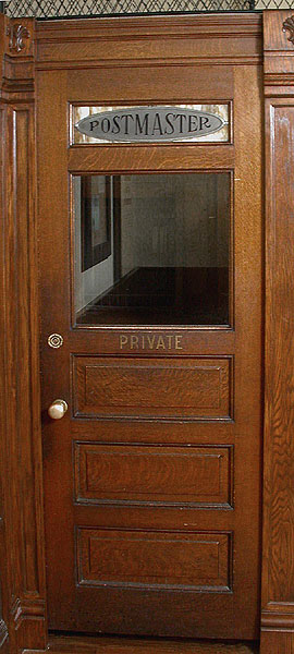 Postmaster's door panel on exhibit