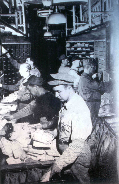 photo of railway mail clerks in the mail car