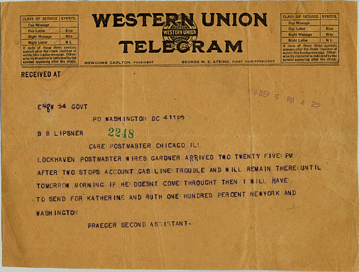 Western Union telegram, 1918