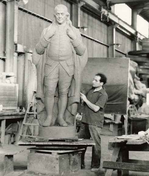William Zorach working on Franklin statue c. 1935
