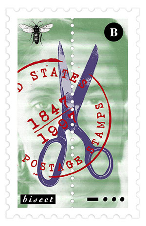 Bisect stamp with a scissors 