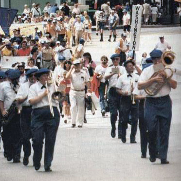 A marching band in a parade 