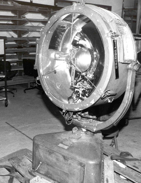 Close up view of an airmail beacon in storage at the National Air and Space Museum