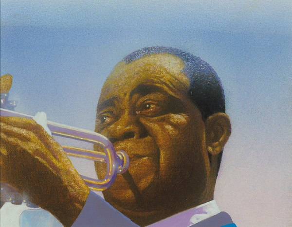 painting of Louis Armstrong playing a trumpet