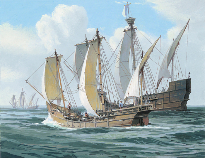 Illustration of three sailing ships