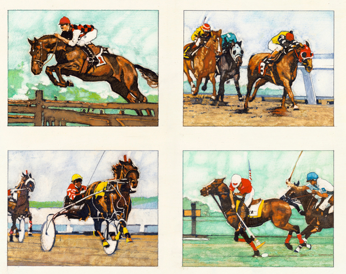 four illustrations of sports horses