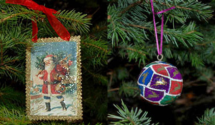 Santa ornament and a stamp ornament