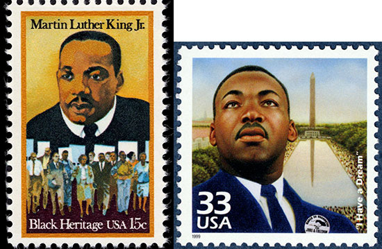 15-cent Martin Luther King Black Heritage stamp and 33-cent Martin Luther King stamp