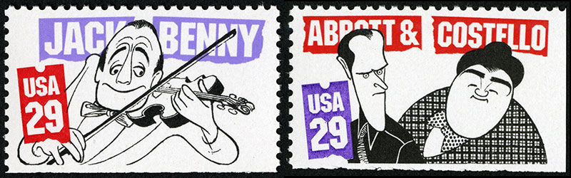 Jack Benny stamp and Abott and Costello stamp