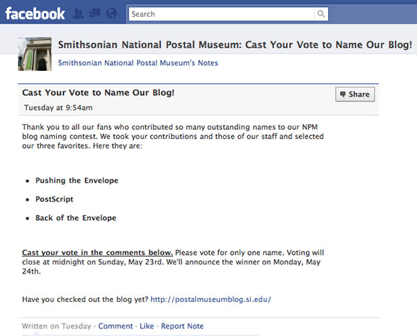 Screenshot of Facebook vote page