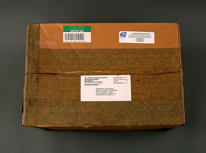 Cardboard box used to ship the mailbags.