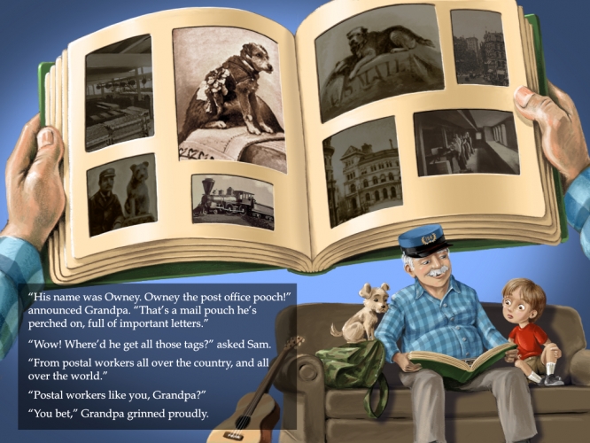A page in the Owney e-book that shows old photos of Owney
