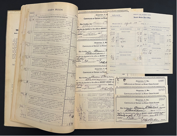 Inside of opened cash book with detailed handwritten records