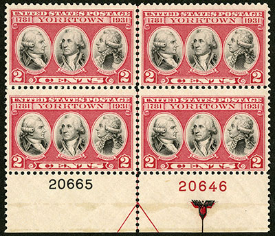 2¢ Yorktown Issue plate block