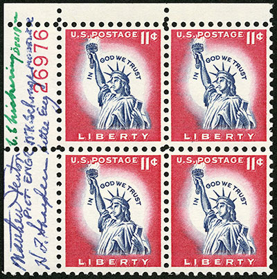 Statue of Liberty signed plate block