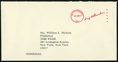 Envelope showing Dwight D. Eisenhower metered free frank, 1964-1965