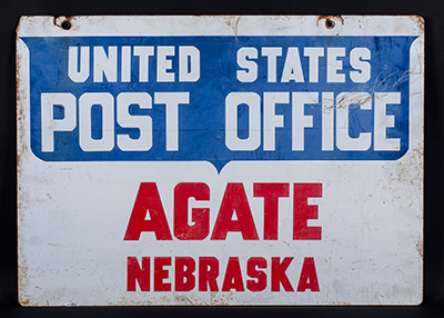 Agate, Nebraska post office sign