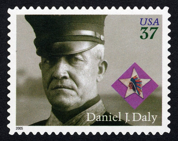 37c stamp with Medal of Honor recipient Daniel J. Daly in uniform