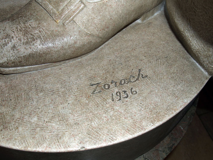 Zorach's signature and date on the base of the statue