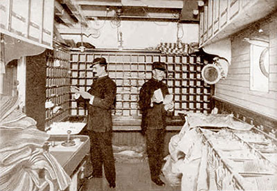 Sea Post Clerks working in a mailroom