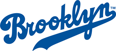 Brooklyn Dodgers logo with the name Brooklyn in blue cursive letters