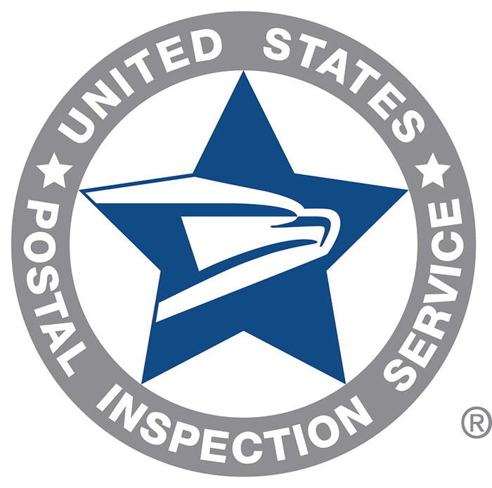 circular United States Postal Inspection Service logo with a star and eagle head in the center