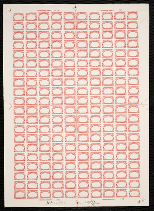 2-cent Empire State Express train frame plate proof sheet