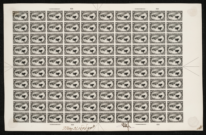 $1 Trans-Mississippi Western Cattle in Storm plate proof sheet