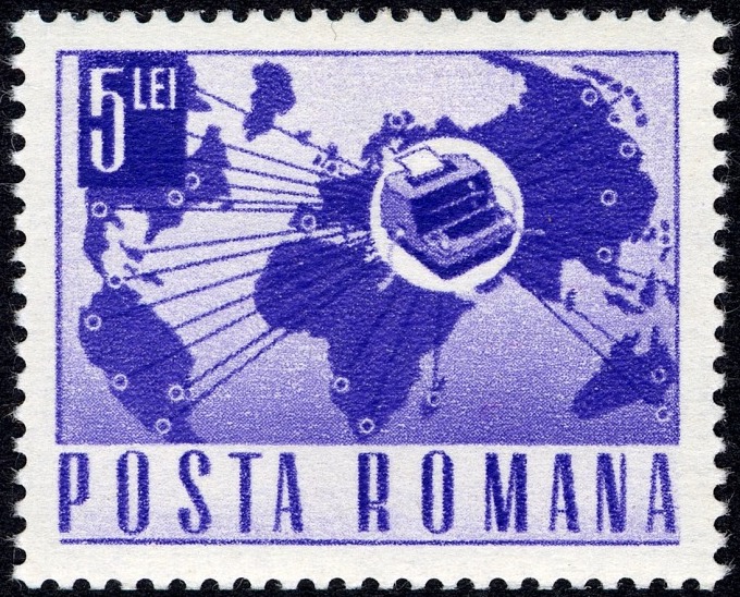 5l World Map and Teletype Machine stamp