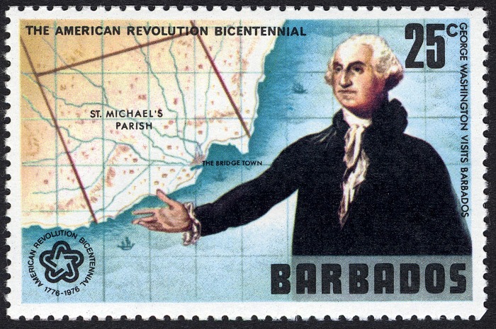 25c George Washington and Map of Bridge Town watermarked stamp