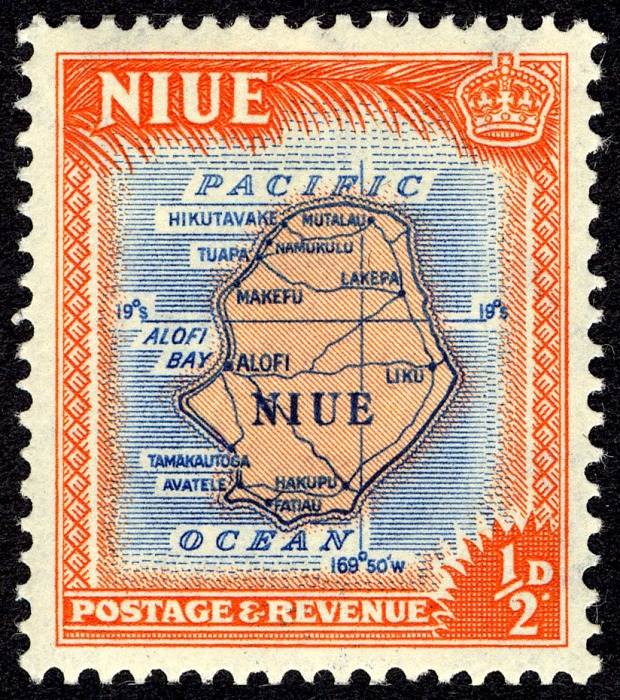 0.5p Map of Niue watermarked stamp