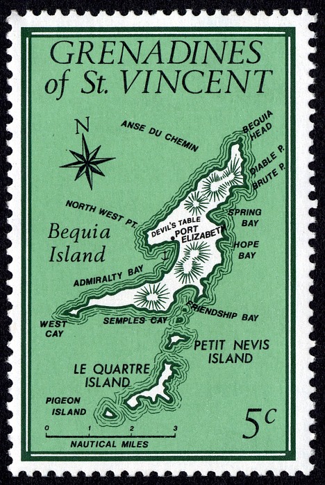 5-cent Map of Bequia Island watermarked stamp