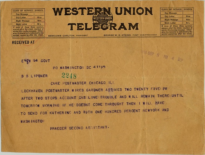 Telegrama de Praeger el 5 de septiembre de 1918