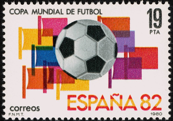 sello de Balón de Fútbol con Banderas de 19 pesetas
