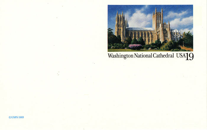 Tarjeta postal nacional de 19 centavos que muestra la Catedral Nacional