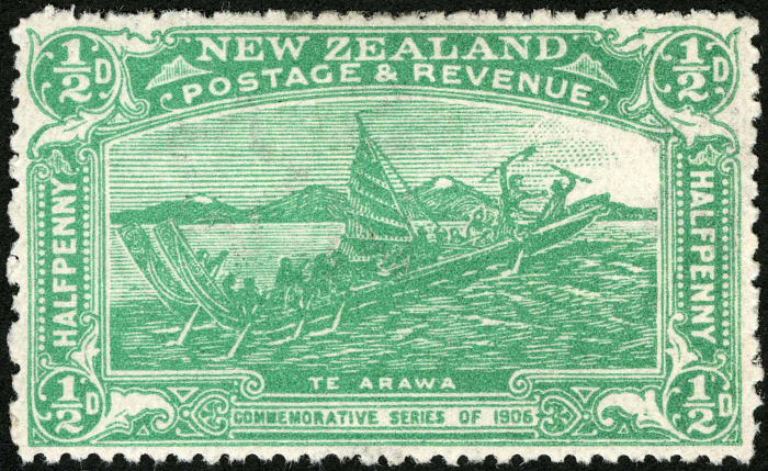 1/2p emerald Arrival of the Maoris stamp