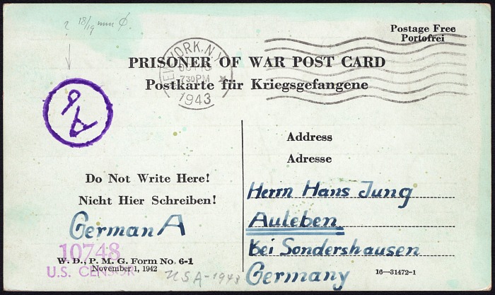 WWII German POW free mail post card