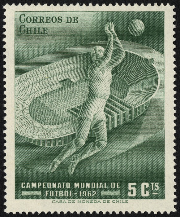 Le timbre 5c du gardien de but et du stade