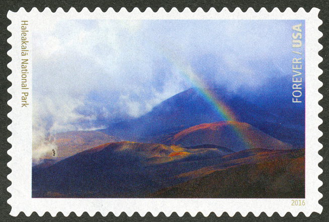 stamp featuring the Haleakala National Park landscape
