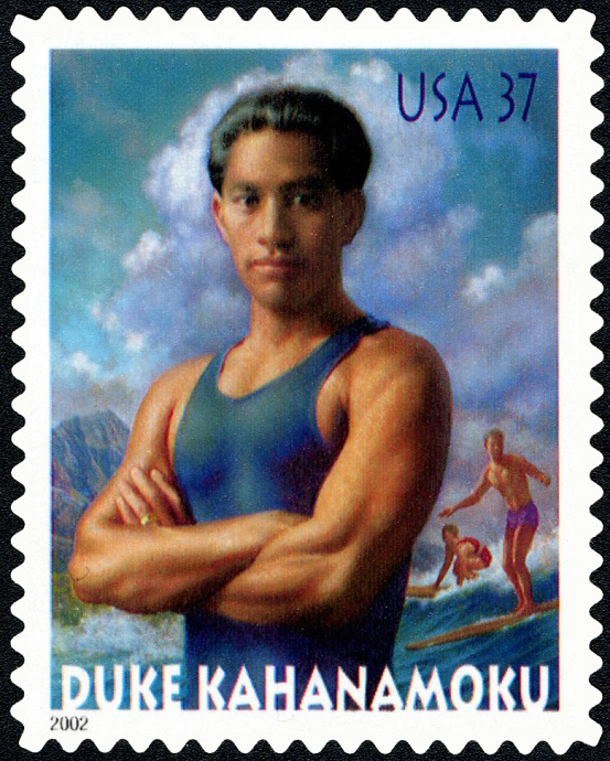 Stamp with illustration of Duke Kahanamoku