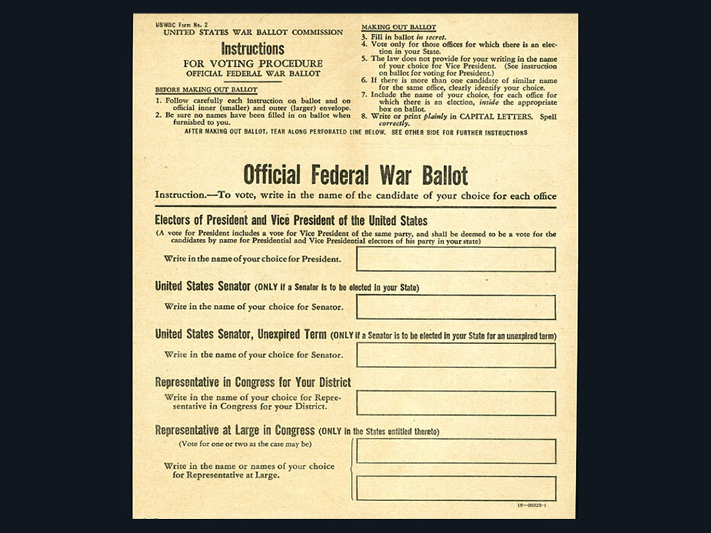 Unused form titled “Official Federal War Ballot.”