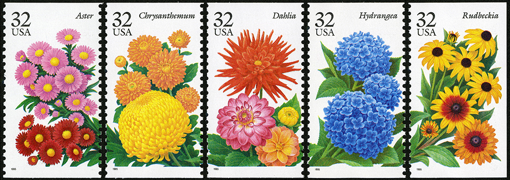 Sellos de la serie "Fall Garden Flowers" (1993).