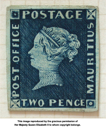 An unused Two Pence Post Office Mauritius